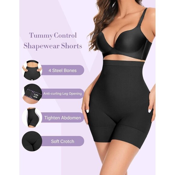 High-Waist Tummy Control Shapewear Shorts for Women Black Large - Picture 4 of 6